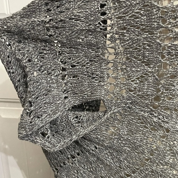 True Craft Long Crochet Open Front Duster Sweater in gray; Small - Picture 14 of 14